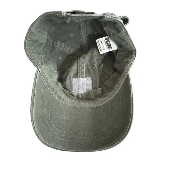 Victoria Secret PINK Baseball Cap Patch Logo Olive Green Cotton Adjustable Y2K - Picture 7 of 10